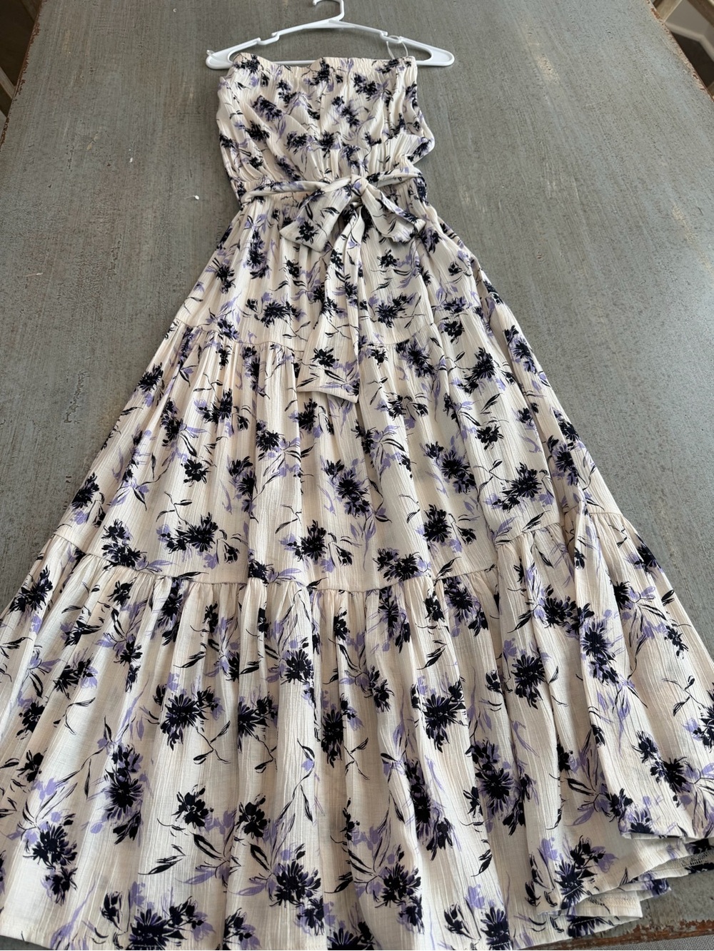 bishop + young Cream Strapless Floral Maxi Dress with Black & Purple Print